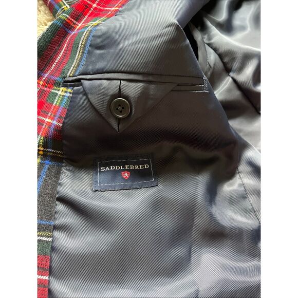 Saddlebred 40R Red Multi Tartan Plaid Preppy Corduroy Blazer Jacket Sport Coat - Picture 9 of 14